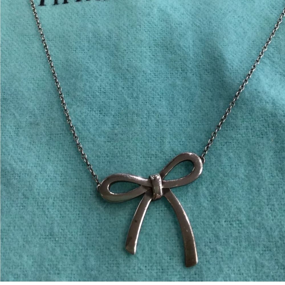 Tiffany Large Bow Ribbon Necklace 16” 925