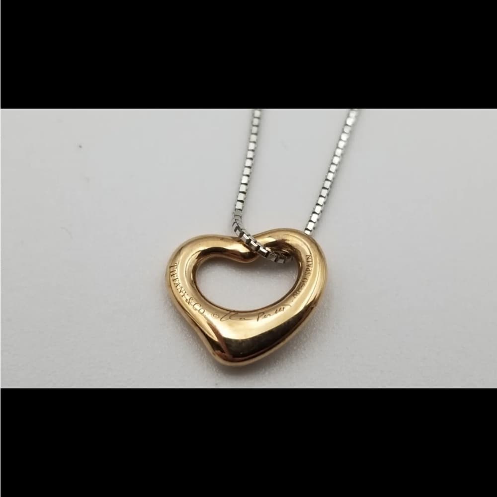 Tiffany & Co Elsa Peretti 18K Rose Gold Heart, 950 Platinum Heart 18" Necklace