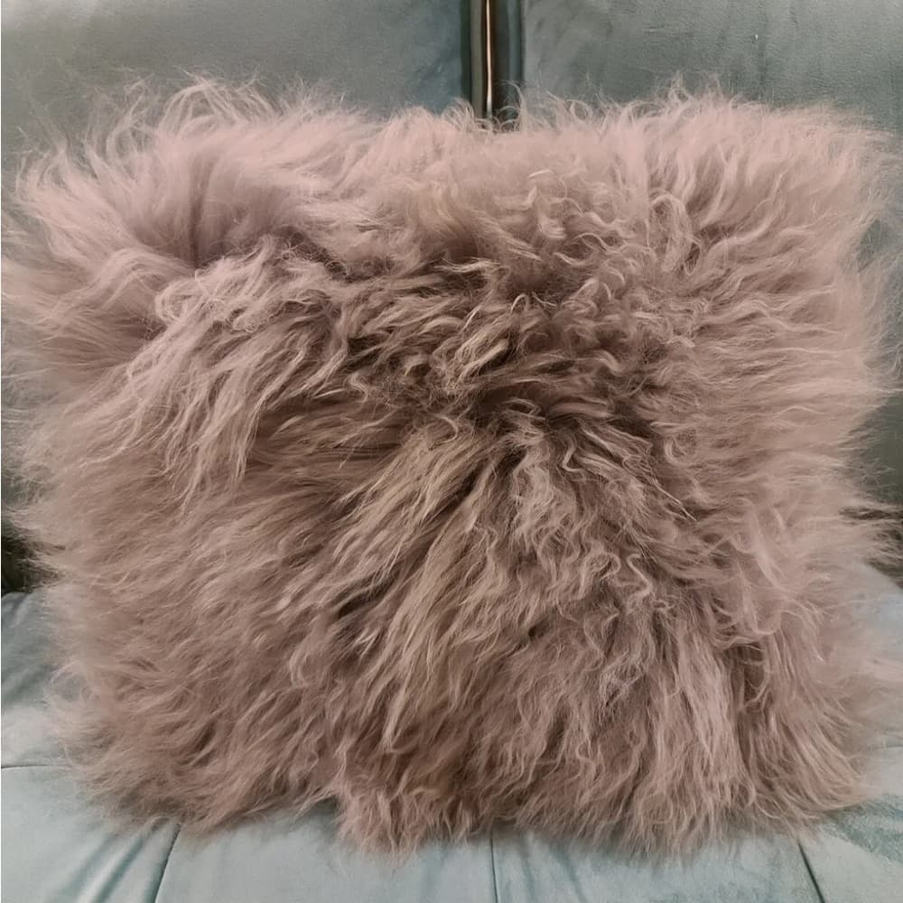 West Elm Mongolian Lamb Fur Throw Pillow Cover Pearl Gray 12 X 16