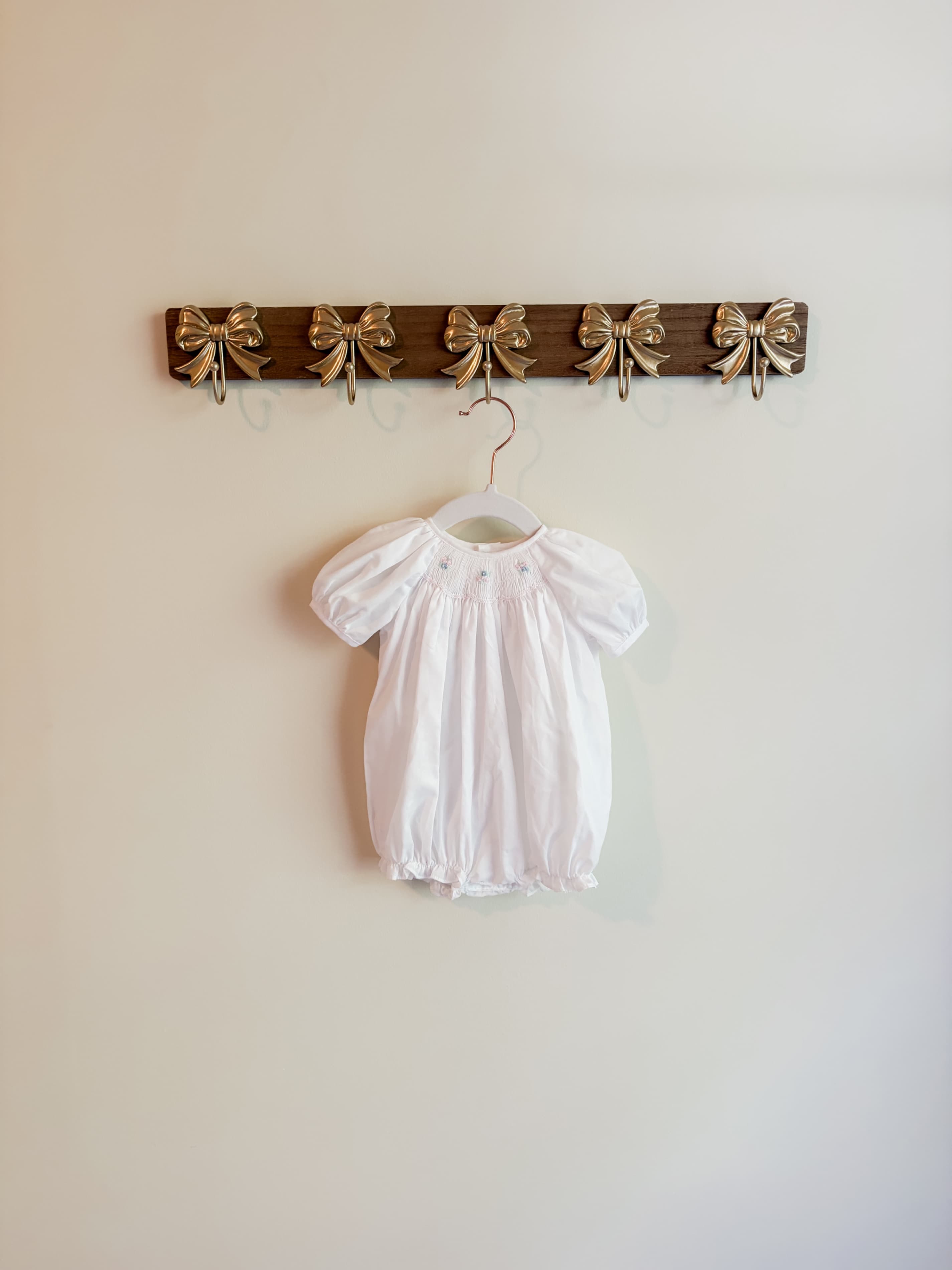 Petit Ami size newborn White Baby Romper with Puff Sleeves