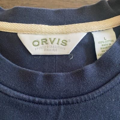 Orvis Mens Lg Navy Cotton Pullover Crew Neck Workwear Casual