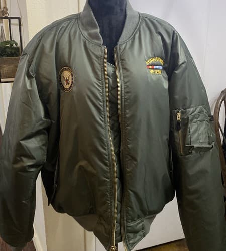 Rothco MA1 Flight Bomber Jacket XL Korean War Veteran US Navy Patch Military