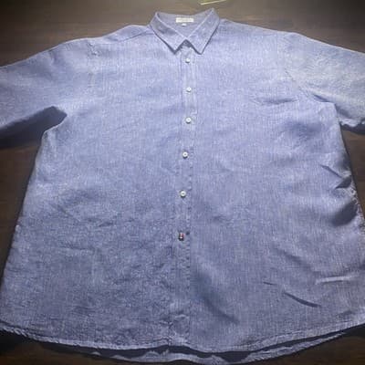 Blue Positano Mens Linen Short Sleeve Shirt 4XL Made In Italy
