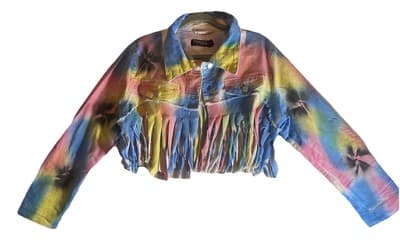 Thrill Jeans Tie Die Denim Jacket Fringed