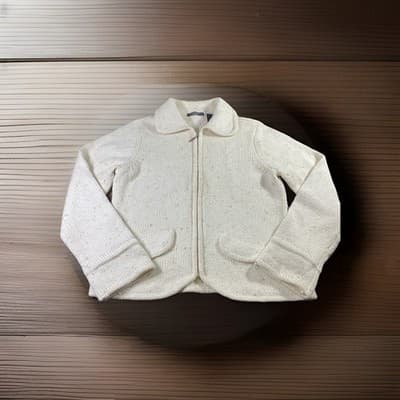 Liz Claiborne Cotton Blend Ivory Full Zip Cardigan Sz L Classic Luxury Old Money
