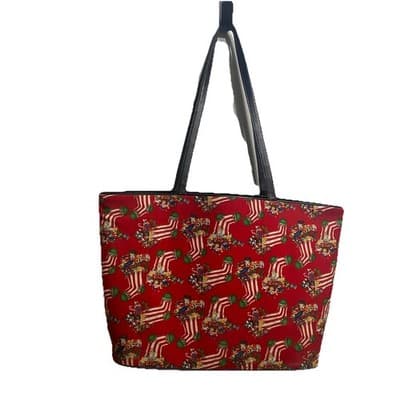 Saddle River Canvas Christmas Holiday Tote Bag Red New With Tag Vintage