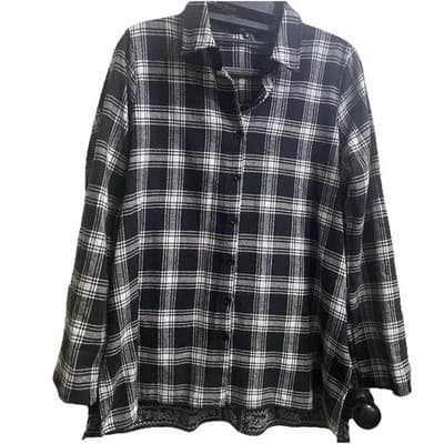 Andree by Unit Top Shirt Flannel Velvet Plaid Button Up Embroidered Sz Small