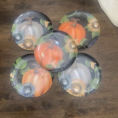 Melamine Fall Desert Plates Autumn Harvest Thanksgiving Decor Set Of 5
