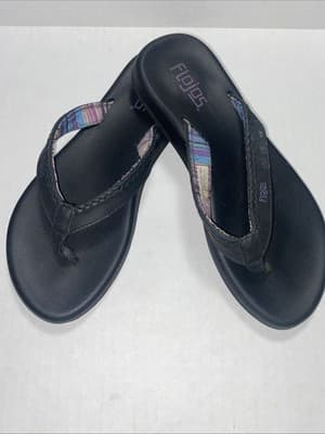 Women's Flojos Size 7 Black Memory Foam Comfort Sandals Flip Flops