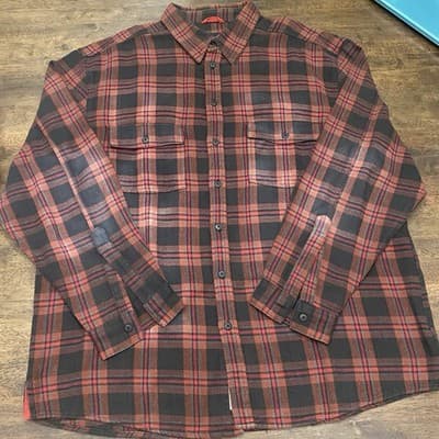 Bugle Boy Shirt Mens Large Flannel Plaid Gray Red Long Sleeve Button Up Pockets