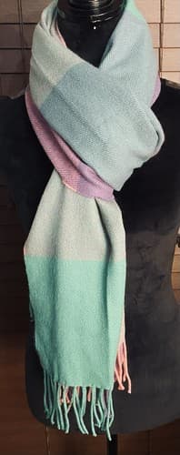 J Crew Scarf Shawl Wrap Pink Green Lavender Plaid Fringe 80x24 Soft 100% Acrylic