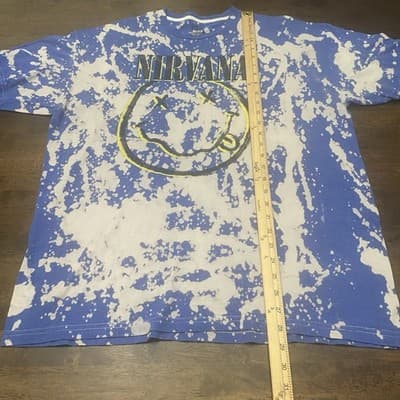 Nirvana Blue Tie Dye T Shirt Sz XL Smiley Face Distressed Grunge Rock