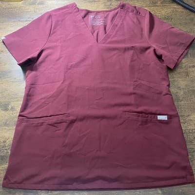 FIGS Technical Collection Women's Burgundy Casma Three-Pocket Scrub Top - Medium