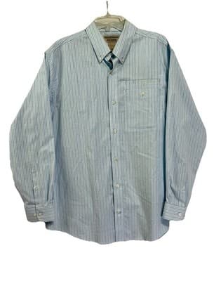Duluth Trading Co Shirt Mens L Blue Wrinkle Fighter Relaxed Fit Button Down