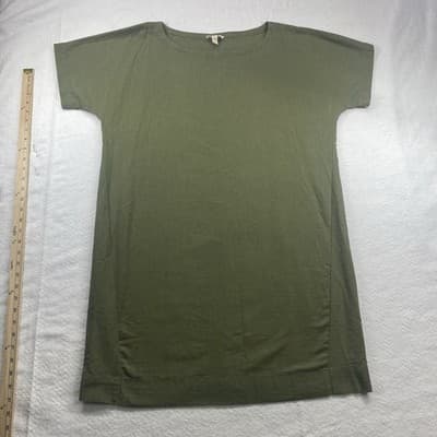 Eileen Fisher Linen Olive Green Lagenlook Minimalist Shift Dress