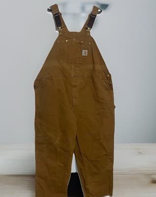 Vintage Carhartt Insulated Canvas Bib Overalls Measures 50x30 Made in USA Tan