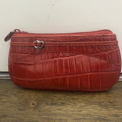 Brighton Red Leather Wallet Clutch Classic Heart Embellishment