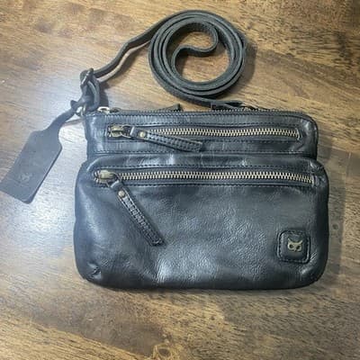 Wise Owl Womens Leather Crossbody Strap Multi Pocket Purse Black