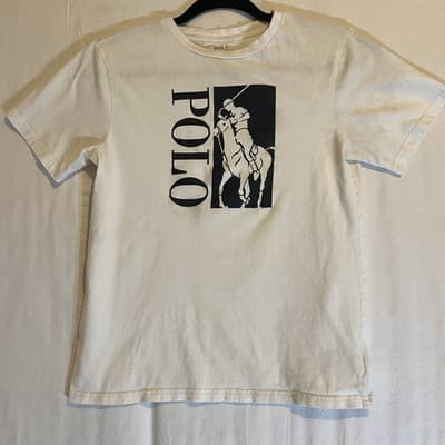 Vintage Large White Polo Ralph Lauren Pony T Shirt Kids Sz 10-12