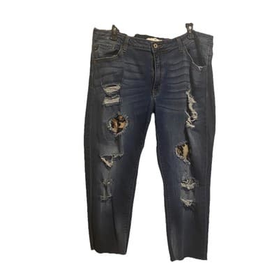 KanCan Denim Stretch Jeans Distressed With Cheetah Print Ankle Size 2XL