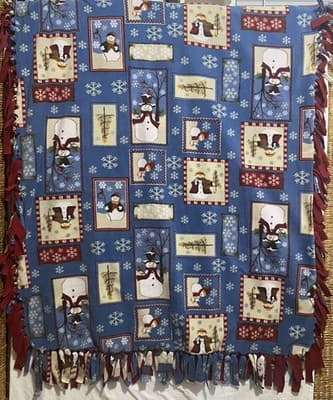 Christmas Throw Handmade Tie Blanket. 58”x 46” Super Soft Holiday Snowmen