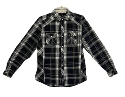 Red Snap Western Wear Men's Shirt Pearl Snaps M Cotton Black &Gray Plaid