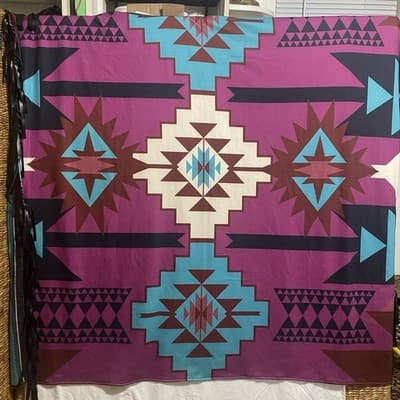 Two 2 Fly Aztec Southwestern Fringed Blanket Reversible Serape Western Boho