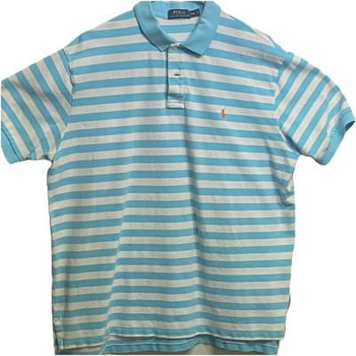Ralph Lauren Striped Polo Shirt XXL Blue White Classic Fit Cotton Orange Pony