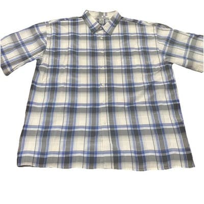 Beyond The Limit Mens Shirt 5XL Blue Plaid Button Up Short Sleeve Casual Classic