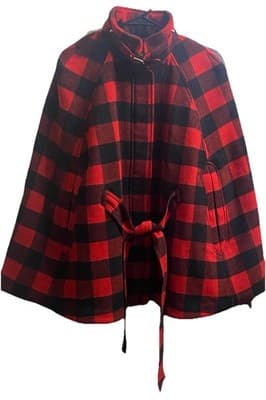 Wonder Wool Cape With Gold Hardware Red & Black Buffalo Checks XL
