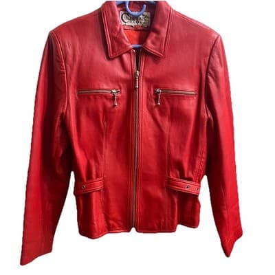 Colebrook Jacket Womens Medium Red Genuine Leather Zip Front Classic Chic Y 2K