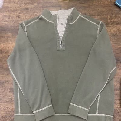Tommy Bahama Gray Sweater Mens Reversible Pullover Logo Sweatshirt 1/4 Zip