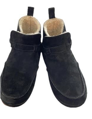 OluKai Womens Sz 7 M Shearling Lined Black Suede Ankle Boots Slip On