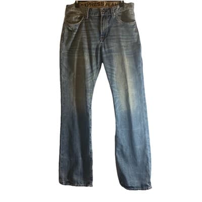 Express Jeans Mens 33x32 Blue Kingston Classic Boot Cut Faded Grunge Denim Pants