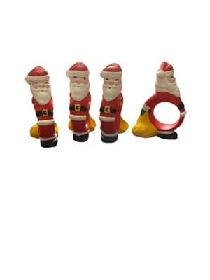 🎄Vintage -4 Santa Christmas Napkin Rings - Hand Painted HOLT HOWARD? 1980 🎄