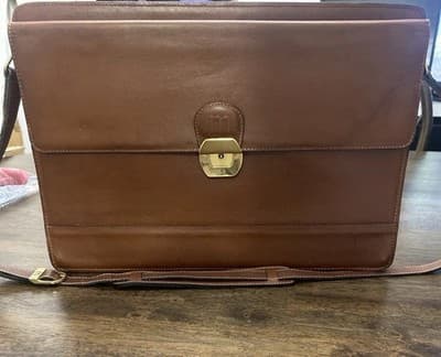 Handmade Columbian Genuine Leather Briefcase Messenger Bag Brass Close 1980-2000