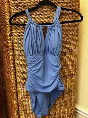 La Blanca High Neck One-Piece Swimsuit, Sky Blue, Size 8 NWT