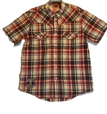 Christian Audigier Button up Mens Medium M Plaid Skull Patch Biker Red
