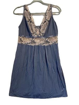 Vintage Sz Large Blue with Dusty Rose Lace Slip Nightgown Lingerie