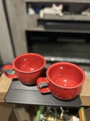 Two Homer Laughlin Fiesta Ware Jumbo Mugs, Red Soup Cup Bowl 18 Oz