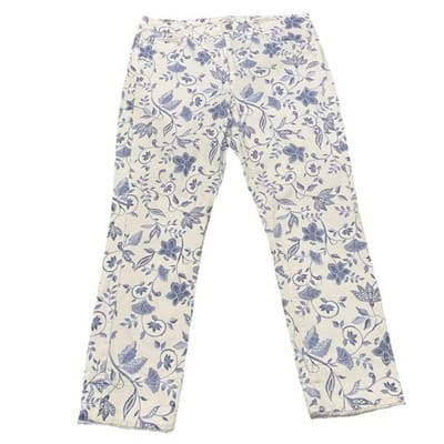 J Jill Denim Womens Jeans Size 10 White Blue Floral Print Authentic Fit Cropped