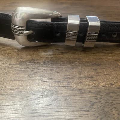 Jos A Banks 1inWide Western Style Italian Leather Belt Black Silver Tone Buckle