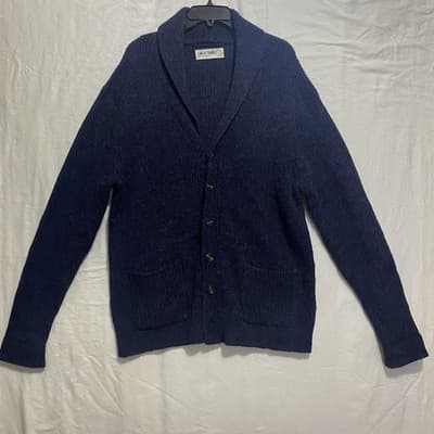 Line Of Trade Cardigan Mens L Shetland Wool Shawl Neck Ribbed Knit Grandpa Dad