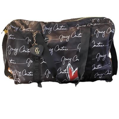Juicy Couture Weekend Duffle Bag Carry On Black White Red Heart 18x12