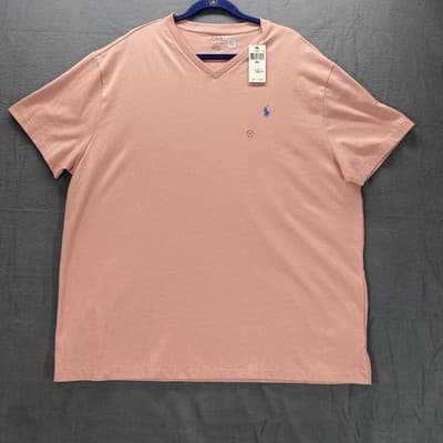 Polo Ralph Lauren V-Neck Classic Fit Jersey T-Shirt XXL Blush Pink Old Money