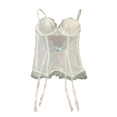Victorias Secret Lace & Mesh Corset Bustier Garter Straps 32B Romantic Festival