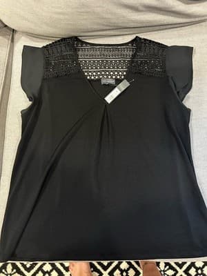 The Limited Black Shirt Women’s Size PL Top Lace Short Cap Sleeve Top Blouse