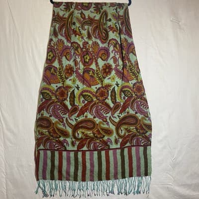 Scarf 72” Long 25” Wide Multi Colored With Fringe Shawl Sarong