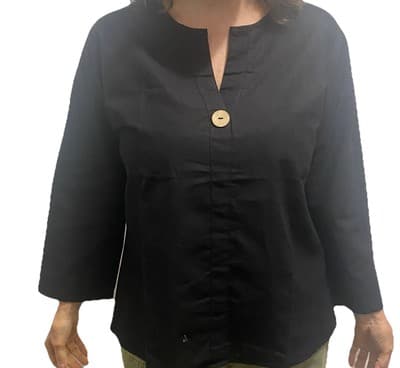 Black Linen Pullover Top 3/4 Sleeve CottageCore Lagen Look Classic Old Money