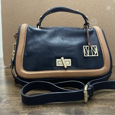 Via Neroli Genuine Leather Satchel Bag W Long Cross Body Or Shoulder Strap 13x8